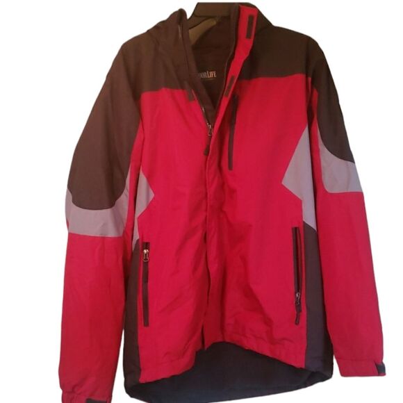 Men’s Outdoor Life Insulated Hooded Jacket – Red/Black, Size L, Winter Essential - Picture 1 of 7